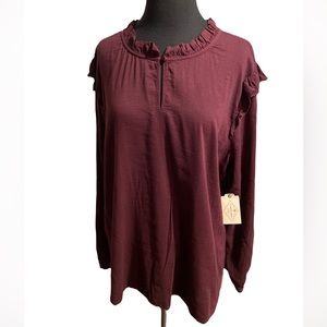 Ruffle Neck Burgundy Blouse